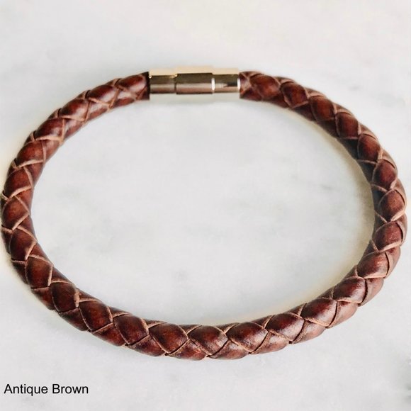 Braided Leather Bracelet with Magnetic Clasp - Picture 4 of 7